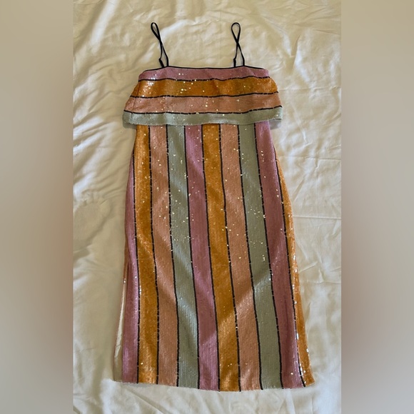 Gianni Bini Halston Multi-Colored Striped Print Sequin Midi Dress - Picture 7 of 10